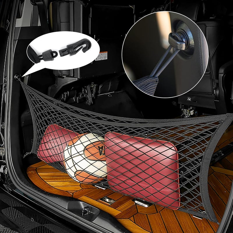 MOJIOO Double-Layer Trunk Cargo Elastic Net for SUV, 35"x11" Stretch to 65"x25" for Car Organizer Heavy Duty with Hooks - Image 3